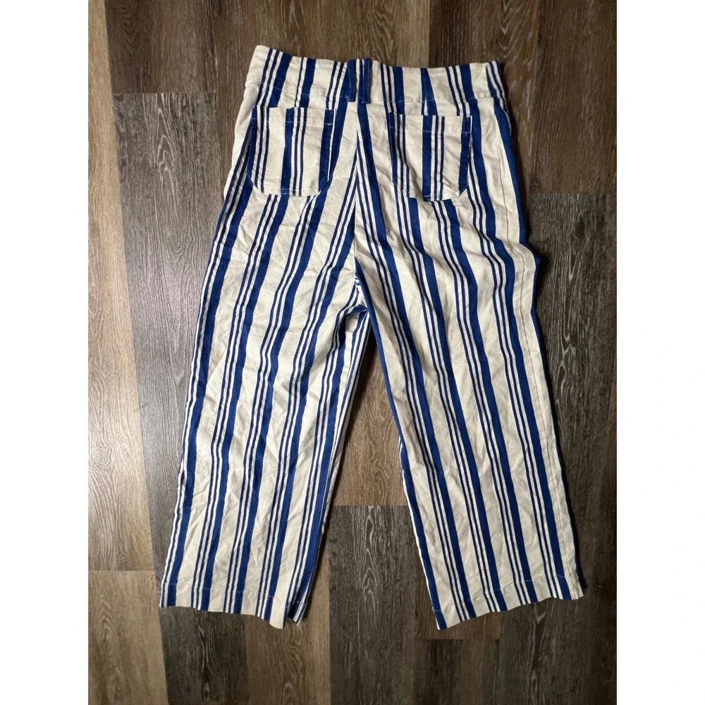 Sugarlips Striped Wide Leg Pants Womens XL Blue White High Rise Pockets